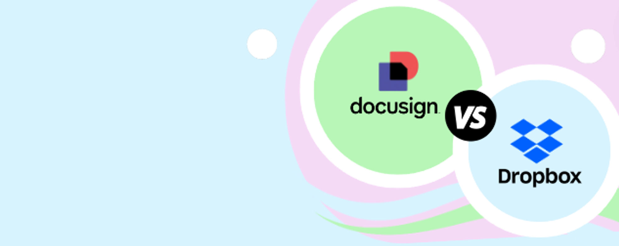 Comparison graphic showing DocuSign and Dropbox logos on a pastel background.